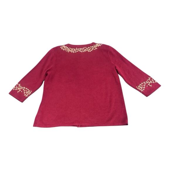 Vintage CJ Banks Red Hand Embroidered Floral Embellished Pearls Cardigan Sweater - Picture 8 of 8